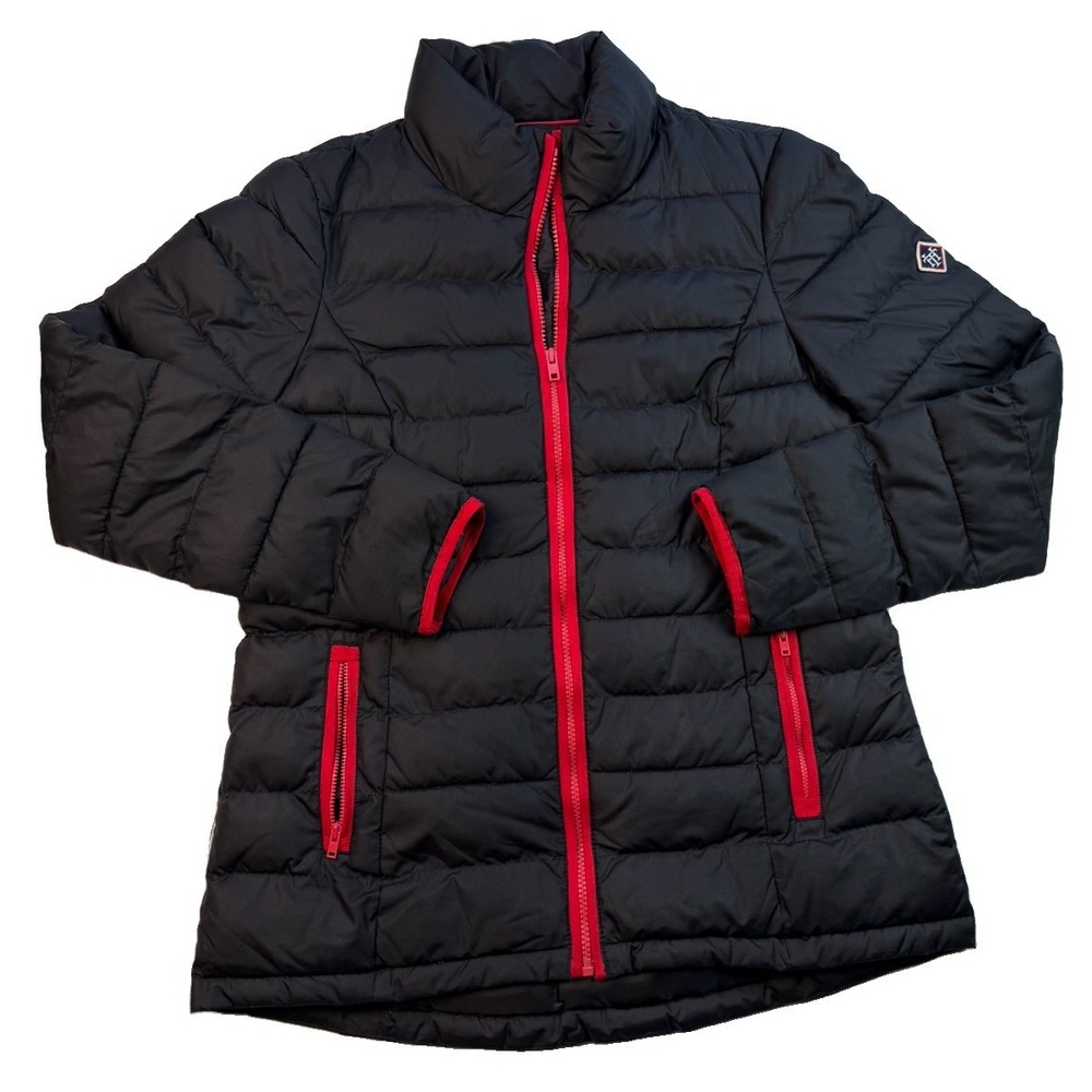 Tommy Hilfiger Women's M Black Puffer Jacket Red Trim Full Zip Preppy
